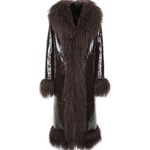 <span class=keywords><strong>Cappotto</strong></span> da Donna in <span class=keywords><strong>Shearling</strong></span> Inverno 2024 Autunno in Vera Pelle di Pecora con Finiture e Colletto in Pelliccia Mongola Spessa - Product Image 1
