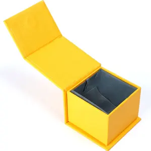 Boîte d'emballage en papier à aimant à rabat jaune avec sac sac en tissu petite boîte-cadeau artisanat souvenir bonbons miel carré usine personnalisée