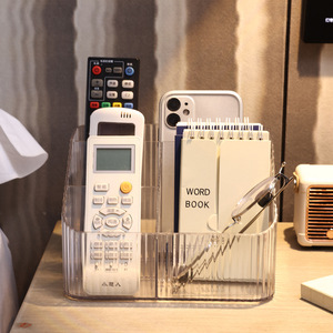 Office Organizer Remote <b>Control</b> Storage Box Rectangle Clear Plastic Multi Functional Desktop <b>Holder</b> For TV Phone Cosmetics - Product Image 3