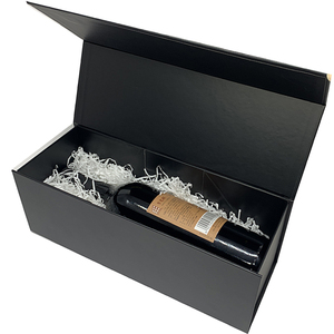 Boîte cadeau rigide noire rectangulaire en carton finition mate, emballage haut de gamme avec couvercle pour bouteille de vin - Product Image 4