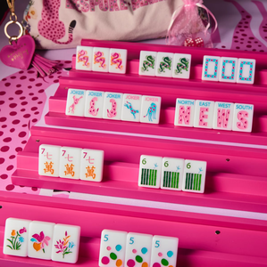 Set di Tessere Mahjong Americane con Motivo Floreale Leopardato, 160 Pezzi in Acrilico Bianco Premium Inciso, per Intrattenimento Familiare e <span class=keywords><strong>Feste</strong></span> - Product Image 2