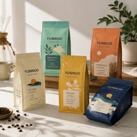 Sacs à café personnalisés imprimés 250g 500g à fond plat, sachets de café scellés sur huit côtés 12oz avec valve et fermeture éclair