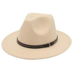 Chapeau Fedora en feutre synthétique de style européen et américain avec large bord et ceinture à rivets métalliques, accessoires de mode pour l'extérieur, chapeaux de cowboy - Product Image 1