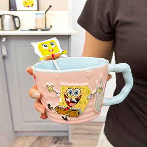 Mackong <span class=keywords><strong>Bob</strong></span> <span class=keywords><strong>Esponja</strong></span> Pantalones Cuadrados Oficina Gran Capacidad Desayuno Tazas de Café Alto Nivel de Apariencia Cerámica Diseño Nórdico Cuchara - Product Image 2