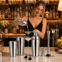 Ensemble de shaker à cocktails en acier inoxydable 9 pièces, combo shaker Boston Cobbler avec doseur, passoire, pilon, becs verseurs, kit de barman