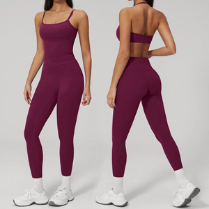 Conjunto Deportivo de Yoga para <span class=keywords><strong>Mujer</strong></span>, de Secado Rápido y Transpirable, de 2 Piezas, Cintura Elástica, Logotipo Frontal, Ropa Deportiva de Cintura Alta - Product Image 2