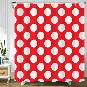 Red White Polka Dots Printed Shower Curtain Geometry Bath Curtains Waterproof Polyester Fabric Shower Curtains Bathroom Decor