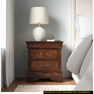 Mesita de noche clásica DB con 2 cajones, madera de cerezo marrón, muebles tradicionales para dormitorio - Product Image 6