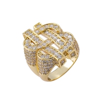 Bague TKJ Hop en laiton plaqué or véritable et zircon avec symbole du dollar