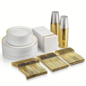 Hot Selling Disposable Dishes & Plates Wedding Decoration & Supplies Gold Rim Dinnerware Set - Product Image 5