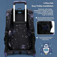 Sac à dos à roulettes 3-en-1 pour enfants, sac d'école avec sac à déjeuner et trousse à crayons, sac à dos imperméable à motif de dessin animé pour enfants