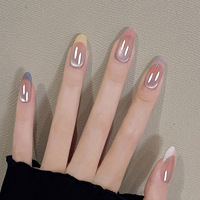 Ongles à presser en ABS, motif dégradé œil-de-chat français, perles de verre Aurora rose nude, boîte de 30 pièces pour une peau plus claire et plus douce