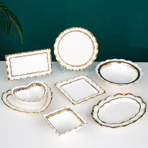 Assiette à dîner <span class=keywords><strong>de</strong></span> style européen, assiette à pois en céramique bords en or blanc, assiettes à soupe inspiration occidentale, hôtel Restaurant - Product Image 2