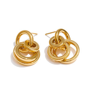 Nouveautés NYY - Boucles <span class=keywords><strong>d</strong></span>'oreilles exquises hypoallergéniques en acier inoxydable plaqué <span class=keywords><strong>or</strong></span> <span class=keywords><strong>multi</strong></span>-<span class=keywords><strong>anneaux</strong></span> pour tous les jours - Product Image 2