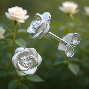 Orecchini romantici a forma di fiore con zirconi rotondi incastonati a griffe, regalo per donna, gioielli in lega. - Product Image 2