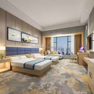 <b>Full</b> 3 Star Hotel Room Furniture <b>Set</b> Wood Twin Single <b>Bed</b> with Fabric Headboard Bedside Table Lounge Sofa Writing Desk & TV Unit - Product Image 3