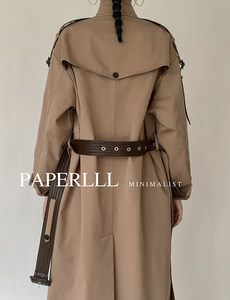 Cappotto Lungo Vintage di Alta Qualità per Autunno e Inverno, <span class=keywords><strong>Trench</strong></span> Oversize Doppiopetto con Cintura in <span class=keywords><strong>Pelle</strong></span> per Donne - Product Image 3
