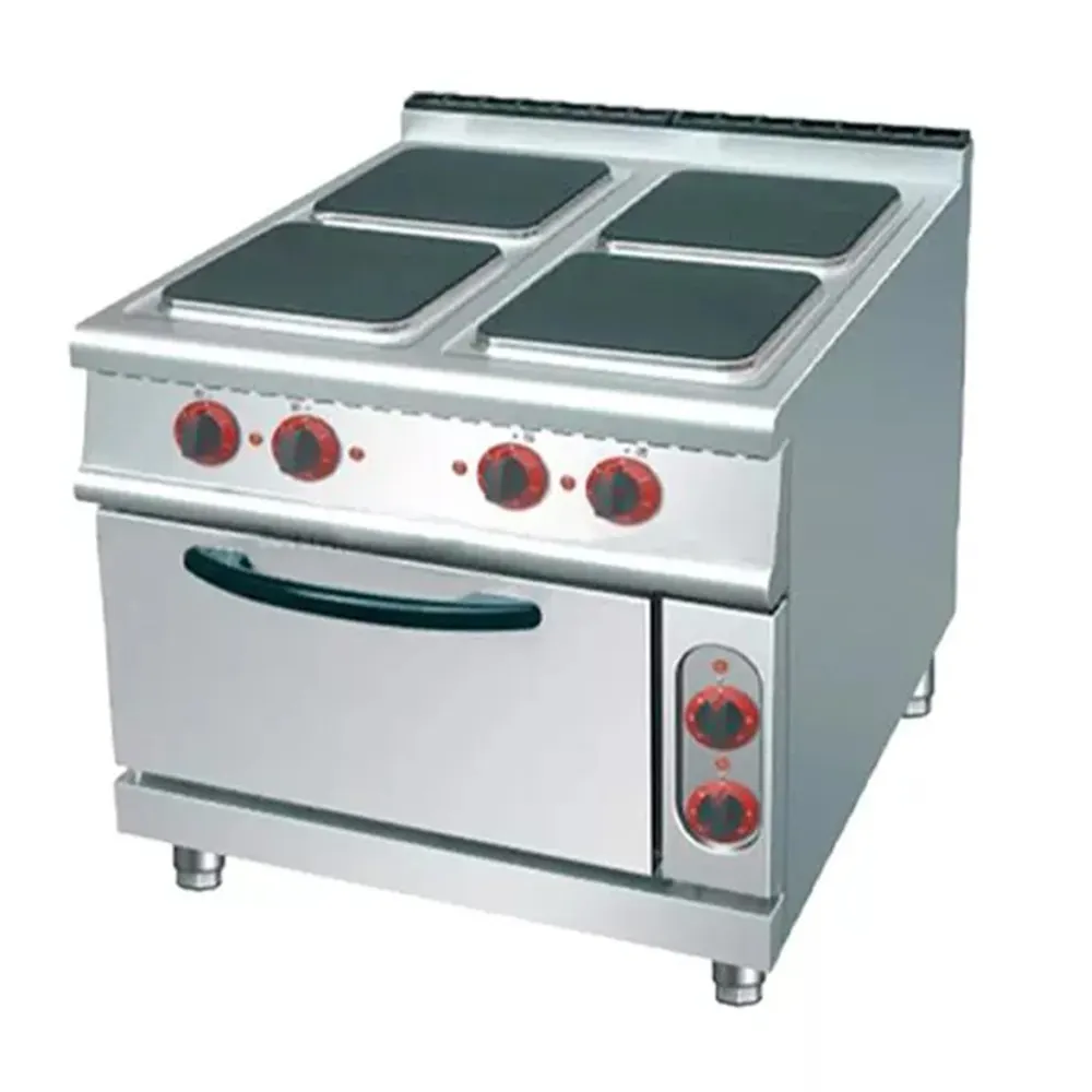 2024 Proveedor de equipos de cocina comercial Cocina eléctrica de placa cuadrada de 4 piezas con horno de panadería para la industria de catering comercial