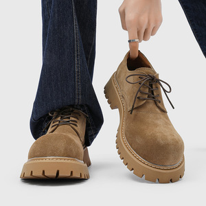 2026 Spring <b>Mens</b> British Vintage Derby <b>Shoes</b> Chunky Sole Height Increasing Suede Casual <b>Work</b> Boots Fashion Leather <b>Shoes</b> - Product Image 6