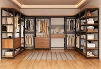 Armoires ouvertes personnalisées simples pour chambres à coucher, dressing métallique, et cintres en métal et en bois