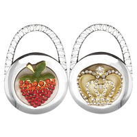 BB-085 Crochet de suspension pliable pour sac à main, motif couronne fraise et strass, pour bord de table