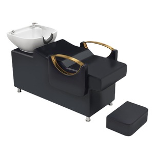 Unidad de lavado de cabello para salón de belleza con lavacabezas inclinable de cerámica y asiento ajustable - Product Image 1