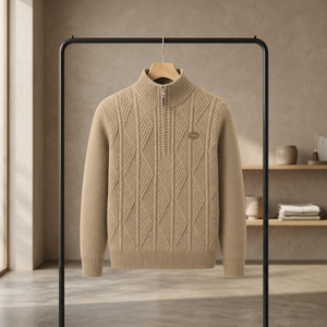 Pull en laine d'hiver pour homme, respirant, anti-plis, anti-rétrécissement, tricoté, avec logo frontal, col roulé mi-haut - Product Image 3
