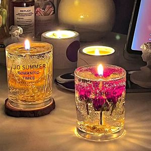 Bougie parfumée de luxe en cire de gelée aux fleurs naturelles, huile parfumée, encens, décoration d'aromathérapie pour chambre à coucher, cadeau - Product Image 1