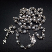 Collier de chapelet de perles d'eau douce naturelles en gros Collier de prière de bijoux chrétiens catholiques croisés