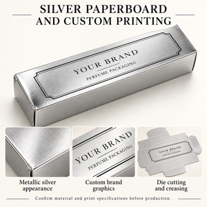 Boîte d'emballage de parfum personnalisée en carton argenté pliable avec logo pour la vente au détail de parfums, emballage cadeau en gros - Product Image 5