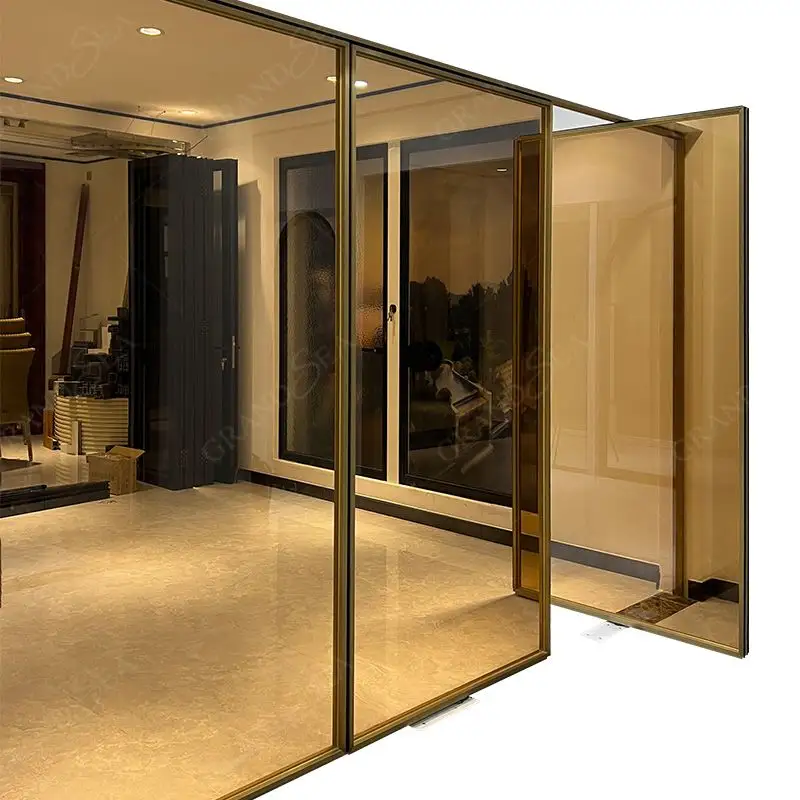 Porta a bilico in alluminio per interni in vetro divisorio con telaio sottile dorato di lusso della Villa australiana per ufficio