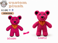 Boneka Beruang Teddy Pink Custom, Mainan Plush Isi Kapas PP, Bordir, Kain Bertekstur Pereda Stres, Boneka Hewan dengan Syal, Grosir, Hadiah Anak