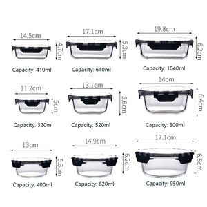 Ensemble de boîtes à lunch hermétiques en verre pour la cuisine Conteneurs de cuisine pour le stockage <span class=keywords><strong>hermétique</strong></span> des aliments - Product Image 5