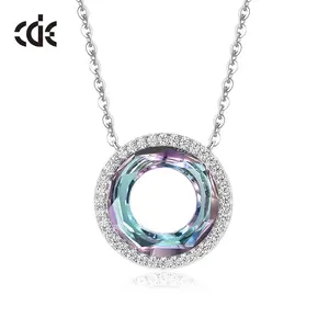 925 Sterling Silver Luxury Pendant Necklace Circle Custom Cubic Zirconia Chain Necklace Women Jewelry Gemstone