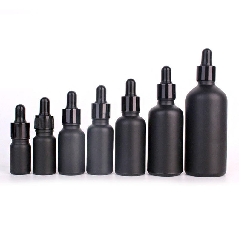spray bottle and dropper bottle set frosted black lid