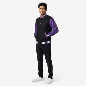 Factory Price Wholesale Custom Design Winter Baseball Jacket Long Sleeves Windproof Breathable Stand Front Lettermen Men's - Product Image 1