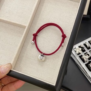 Red <b>Rope</b> <b>Bracelet</b> With Silver Charm Ball Unisex Traditional Chinese Style Jewelry Gift For Couples - Product Image 3