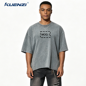 Camiseta Kuenzi para Hombre, 350GSM, 100% Algodón, Lavado Vintage, Color Limpio, Corte Amplio con Bordes Deshilachados, Estilo Urbano - Product Image 2