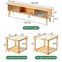 Meuble TV en bambou massif, console multimédia moderne avec portes coulissantes en verre, mobilier de salon pour la maison, vente en gros d'usine
