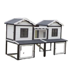 Gaiola para Coelhos ao Ar Livre em Estilo Cottage com 2 Andares, Casa de Madeira com Padrão Sólido - Product Image 1