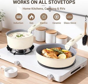 Poêles à sauter et casseroles de cuisine chinoises bon marché 18 pièces en céramique blanche antiadhésive pour la cuisine de camping ensembles d'ustensiles de cuisine - Product Image 5