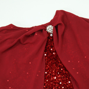 Vestido Largo de Lentejuelas para Mujer con Capa de Gasa, Vestido de Noche Formal con Broche de Perlas, a la Moda - Product Image 5