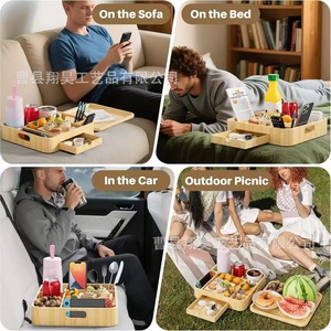Wooden <b>Storage</b> <b>Tray</b> Rectangle 4-7 Compartments Multifunctional Food Container For Home Car Bed Outdoor Use - Product Image 1