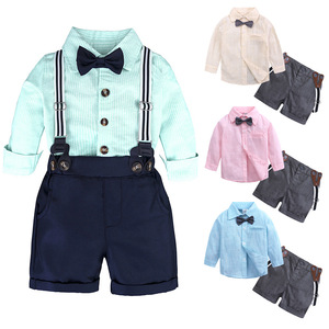 Automne Gentleman costume pour bébé garçons vêtements décontractés ensemble noeud papillon chemise tricoté Shorts avec bretelles à manches longues pour les enfants - Product Image 1
