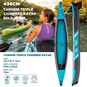 Kayak de pêche double places bleu pour sports nautiques en plein air OEM, 14 pieds, avec sièges, 430*80*10cm, bateau de pêche pour 2 personnes, 14 pieds, Kaya - Product Image 5