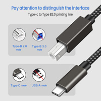 Câble tressé Type-C vers Type-B mâle avec gaine en nylon imprimée pour téléphone portable, tablette, ordinateur portable, ordinateur, imprimante HP, Epson, Canon