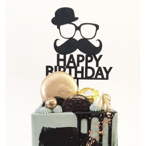 ที่ประดับเค้กอะคริลิค รูปหมวกทรงสูง หนวดเครา น้ำผึ้ง และความหวาน สำหรับตกแต่งวันเกิดผู้ชาย พ่อ วันพ่อ งานปาร์ตี้ 3 มิติ - Product Image 5