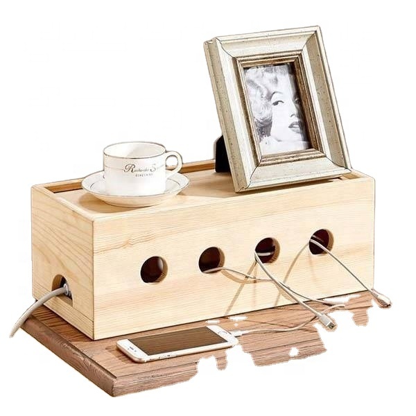 The Wooden Cable Organizer Box Hides Your Power Strip and Tangled Cables Wooden Wire Storage Box