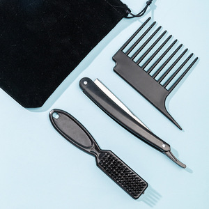 Wanmei Beard Grooming Set Razor Hairbrush Fleece Bag Black Plastic 3 Piece <b>Shaving</b> <b>Kit</b> For Men Facial Hair Care - Product Image 4