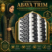 Bordure en dentelle brodée de perles et de sequins noirs, garniture en maille de 5''+ de largeur pour accessoires d'Abaya, Kaftan et Robe Musulmane de Dubaï